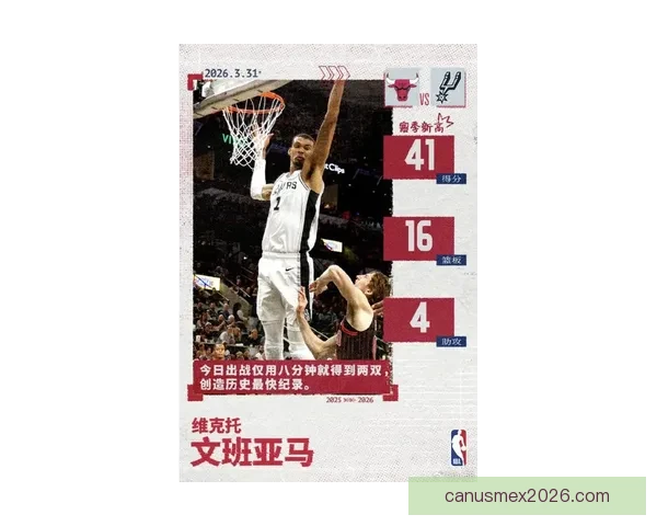 文班亚马单场狂砍41分创赛季新高八分四十秒完成NBA最快两双